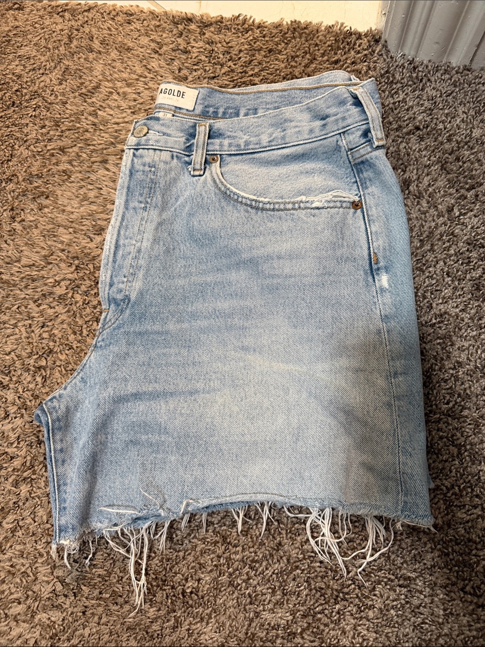 AGOLDE Light Wash Distressed Denim Shorts